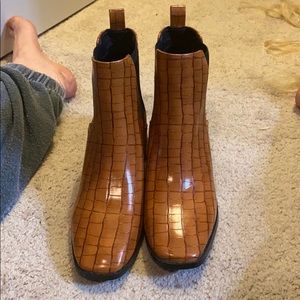 Nasty Gal Faux Croc Flare Heel Boot